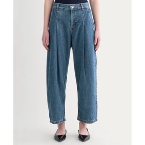 Everlane The High Rise Pleated Jean Women 28R Waist 30 Blue Organic Cotton NEW